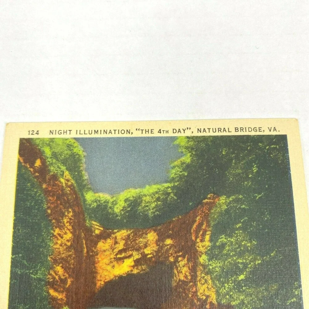 Vintage Postcard Natural Bridge Virginia Night Illumination 4th Day Travel 1930s